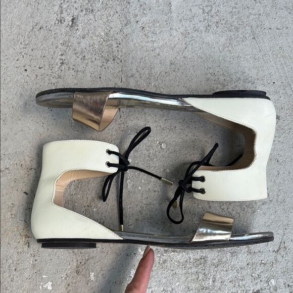 Jimmy Choo metallic and creamy white leather sandals - Picture 1 of 11